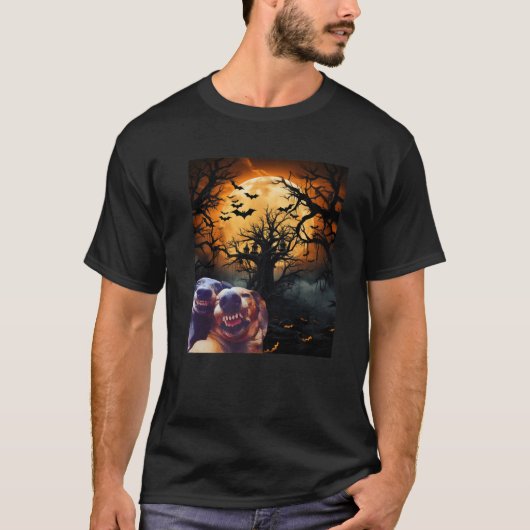 Grappige selfie honden met maan grappige halloween t-shirt (Voorkant)