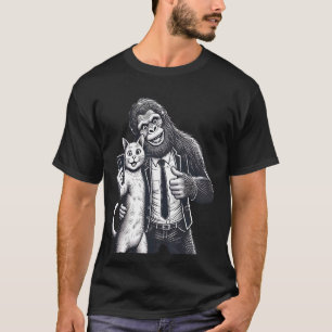 Grappige selfie met kat en gorilla-ontwerp voor hu t-shirt