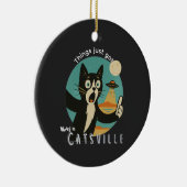 Grappige selfie van kat UFO buitenaards paranormaa Keramisch Ornament (Rechts)