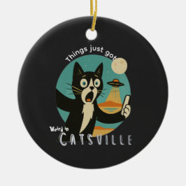 Grappige selfie van kat UFO buitenaards paranormaa Keramisch Ornament