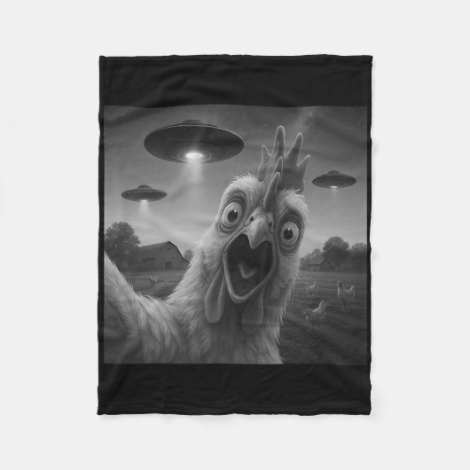 Grappige selfie van kip met UFO's Fleece Deken (Voorkant)