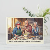 Grappige senioren bakken bij elkaar uitnodiging (Staand voorkant)
