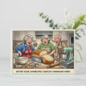 Grappige senioren bakken bij elkaar uitnodiging (Staand voorkant)