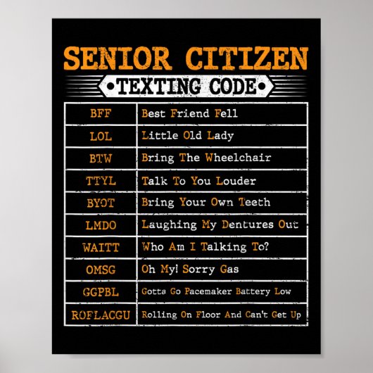 Grappige senioren sms-code voor ouderen poster (Voorkant)