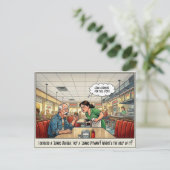Grappige serveerster leven restaurant humor postk briefkaart (Staand voorkant)