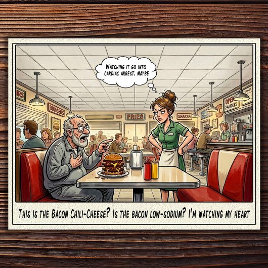 Grappige serveerster leven restaurant humor postk briefkaart