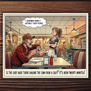 Grappige serveerster leven restaurant humor postk briefkaart