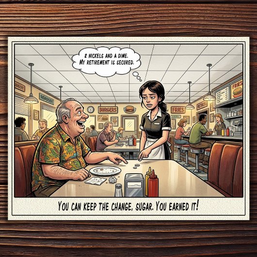 Grappige serveerster leven restaurant humor postk briefkaart