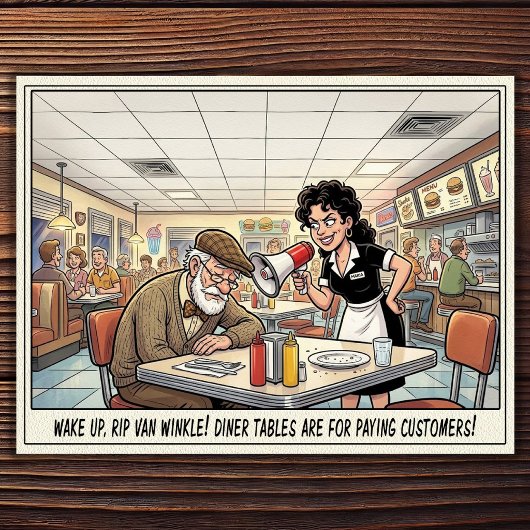 Grappige serveerster leven restaurant humor postk briefkaart