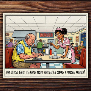 Grappige serveerster leven restaurant humor postk briefkaart