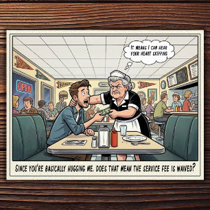 Grappige serveerster leven restaurant humor postk briefkaart