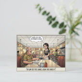 Grappige serveerster leven restaurant humor postk briefkaart (Staand voorkant)