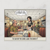 Grappige serveerster leven restaurant humor postk briefkaart (Voorkant)
