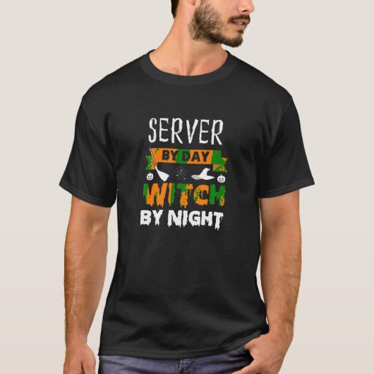 Grappige serveerster ober server halloween heks ko t-shirt (Voorkant)