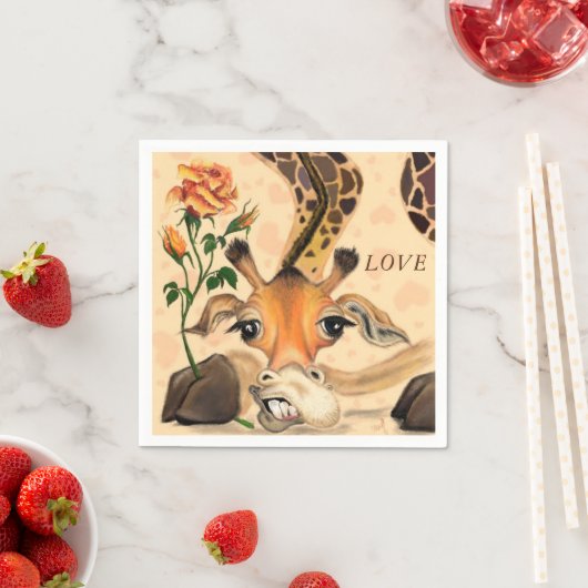 Grappige servetten Giraffe met Roos - aangepaste t (Insitu)