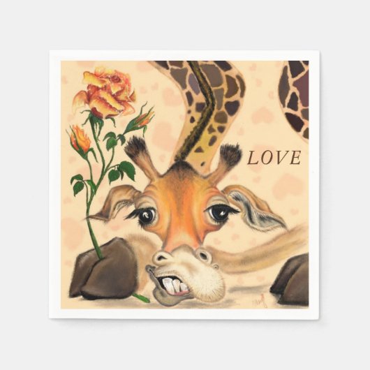 Grappige servetten Giraffe met Roos - aangepaste t (Voorkant)