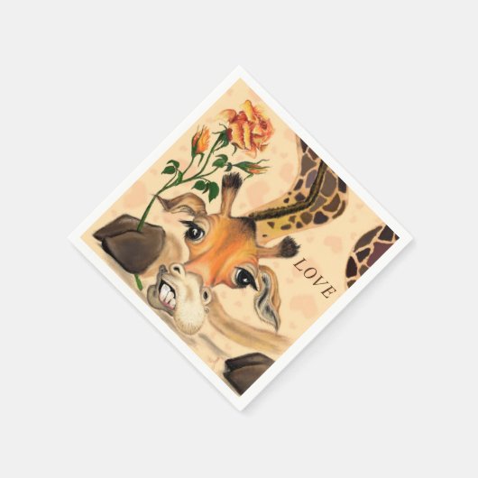 Grappige servetten Giraffe met Roos - aangepaste t (Hoek)