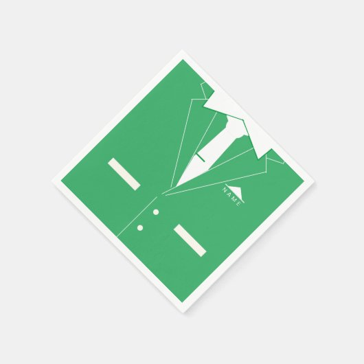 Grappige servetten met aangepaste naam Groene pak  (Hoek)