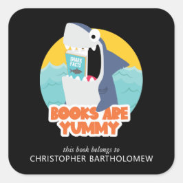 Grappige Shark Bookplate Vierkante Sticker