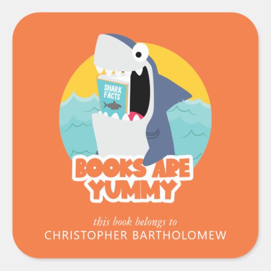 Grappige Shark Bookplate Vierkante Sticker (Voorkant)