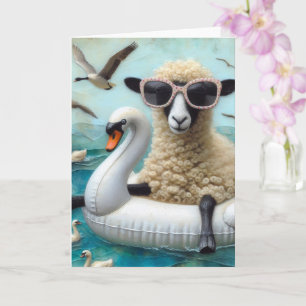 Grappige Sheep Swan Float Alle gelegenheden Kaart
