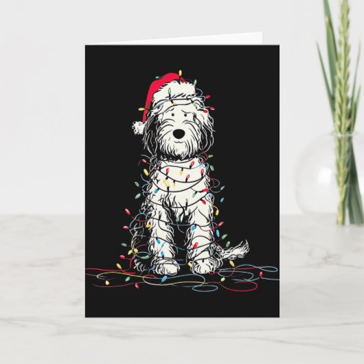 Grappige Sheepadoodle Kerst Grafische Hond Lichten Kaart (Voorkant)