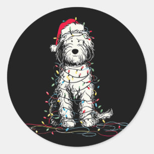 Grappige Sheepadoodle Kerst Grafische Hondenlampen Ronde Sticker