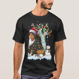 Grappige Sheltie Hond Xmas Verlichting Santa Hoed T-shirt