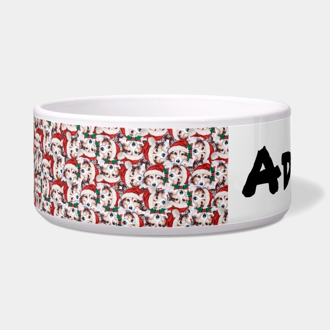 Grappige Sheltie Naam Kerst Patroon Voerbakje (Voorkant)