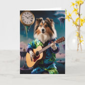 Grappige Sheltie Rockster Kaart (Gele Bloem)