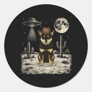 Grappige Shiba Inu Cowboy Western Hond Ufo Ronde Sticker