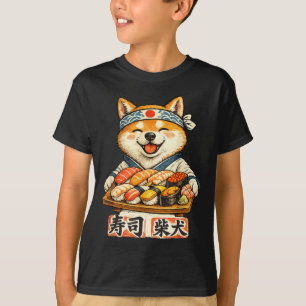 Grappige shiba inu hond die sushi eet Japans eten T-shirt