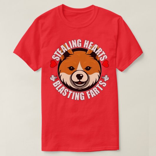 Grappige Shiba Inu Stealing Harten Blasting Schete T-shirt (Design voorkant)