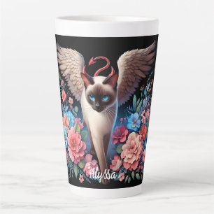 Grappige Siamese Demon en Angel Cat Latte Mok