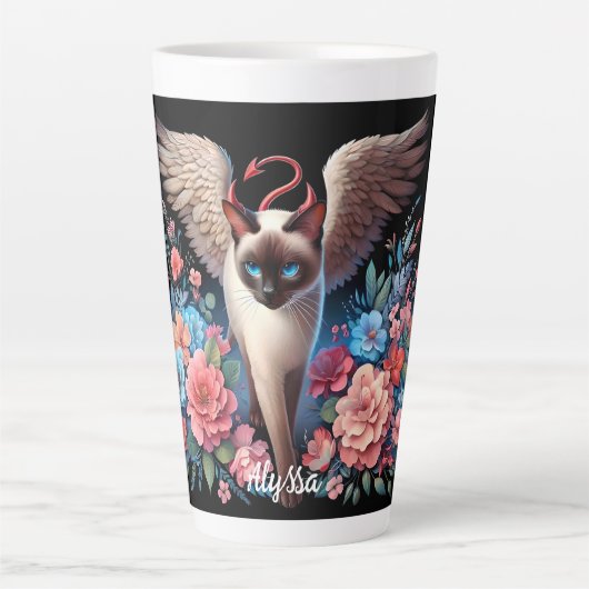 Grappige Siamese Demon en Angel Cat Latte Mok (Voorkant)