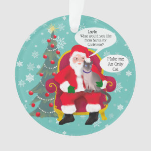 Grappige Siamese kat bezoeken Santa Custom Christm Ornament