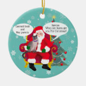 Grappige Siamese kat bezoekt de kerstman met hilar Keramisch Ornament (Voorkant)