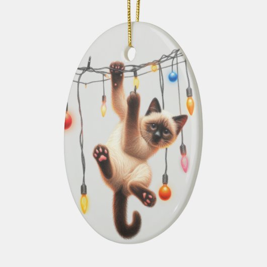 Grappige siamese kat definiëren stoute kerst keramisch ornament (Links)