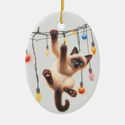 Grappige siamese kat definiëren stoute kerst keramisch ornament (Voorkant)