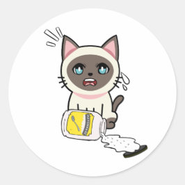 Grappige Siamese kat gemorste mayonaise Ronde Sticker