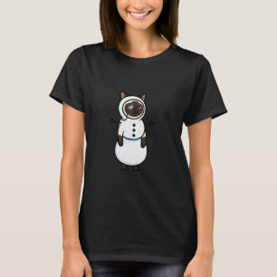 Grappige Siamese Kat in Sneeuwpop Kostuum T-shirt