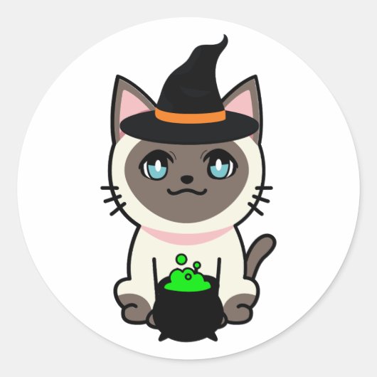 Grappige Siamese kat is een heks Ronde Sticker (Voorkant)
