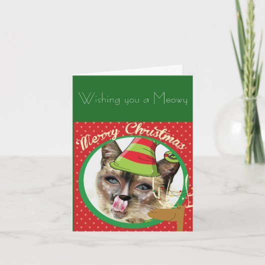 Grappige Siamese kat kerstkaart Feestdagen Kaart (Voorkant)
