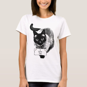 Grappige Siamese kat met het teken "I Love You" T-shirt