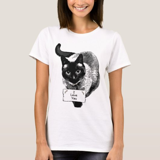 Grappige Siamese kat met het teken "I Love You" T-shirt (Voorkant)