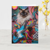 Grappige Siamese Kat Rocker Kaart (Gele Bloem)