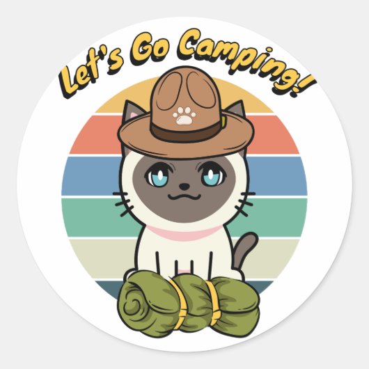 Grappige Siamese kat wil gaan kamperen Ronde Sticker (Voorkant)