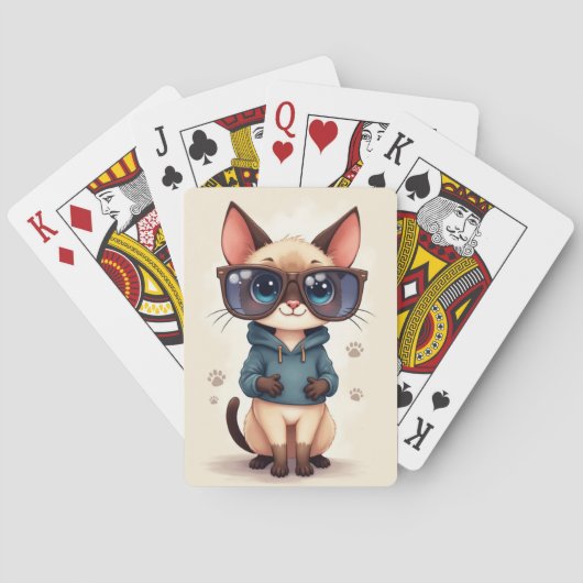 Grappige Siamese Kawaii Kat Pokerkaarten (Achterkant)