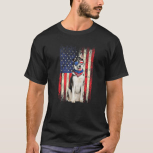 Grappige Siberische Husky Amerikaanse Vlag 4 juli T-shirt