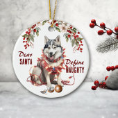 Grappige Siberische Husky definiëren stoute Kerstm Keramisch Ornament